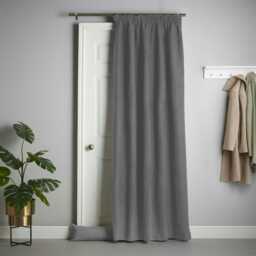 Velvet Chenille Thermal Fleece Lined Single Pencil Pleat Taped Top Door Curtain - 137cm x 213cm - Slate