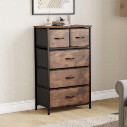 Vida Designs Chorley 5 Drawer Fabric Drawer Chest, Rustic Brown