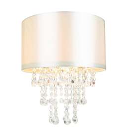 Modern Cream Satin Fabric Pendant Light Shade with Transparent Acrylic Droplets Cream Cream 1