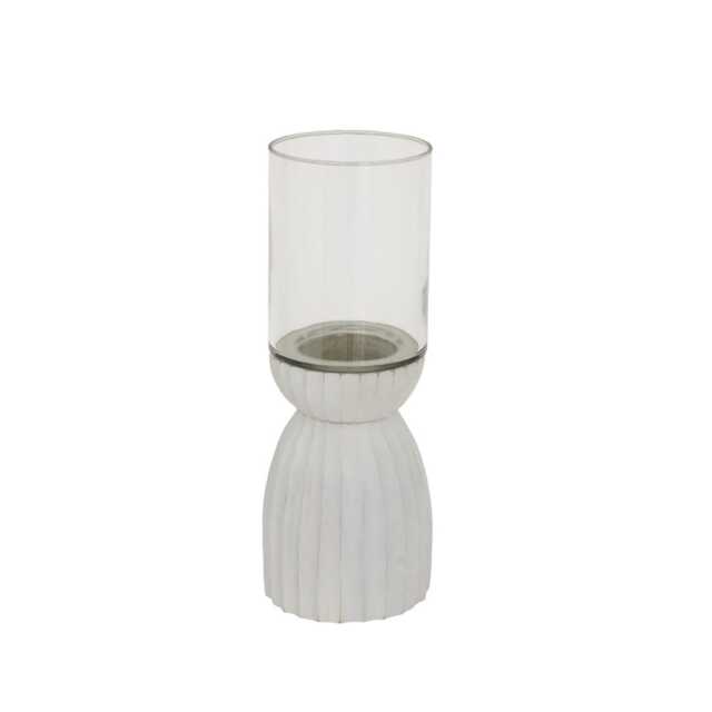Large Carved Hurricane Lantern - Glass - L13 x W13 x H36 cm - White