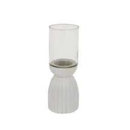 Large Carved Hurricane Lantern - Glass - L13 x W13 x H36 cm - White