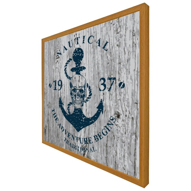 Anchor print on wood (Picture Frame) Brown Oak L