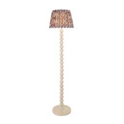 Higgledy Gloss Almond White Paint Floor Lamp with Pearl Grey Fabric Ikat Shade 35cm E27