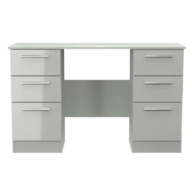 Windsor 6 Drawer Kneehole Desk in Grey Gloss & Dusk Grey (Ready Assembled) Grey Grey Gloss / Dusk Grey
