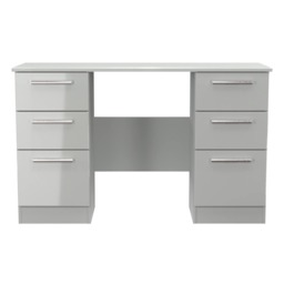 Windsor 6 Drawer Kneehole Desk in Grey Gloss & Dusk Grey (Ready Assembled) Grey Grey Gloss / Dusk Grey
