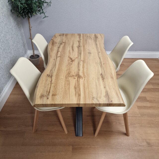 Modern Dining Set with 4 Cream Tulip Plastic Chairs with Seats Furniture