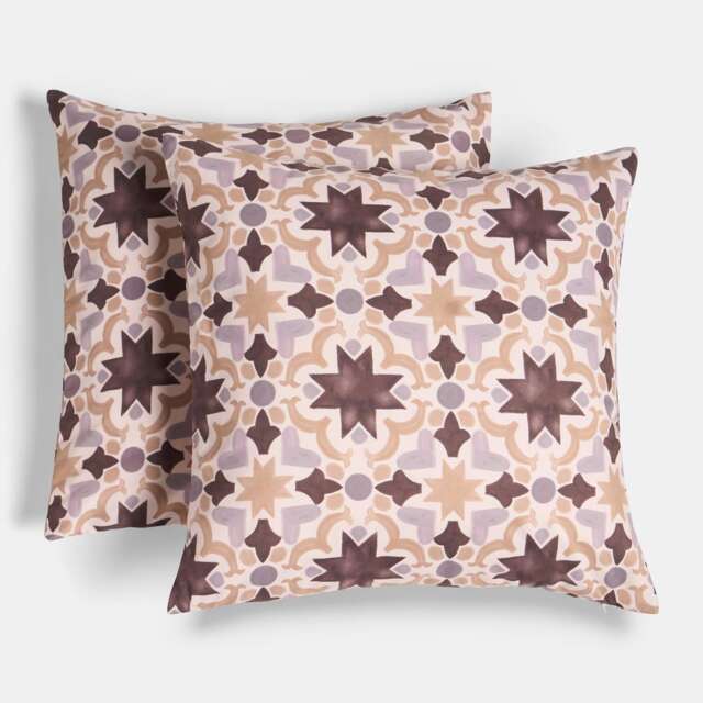 OHS 2 x Tiles Print Garden Cushion Covers Outdoor Water Resistant Multi Natura