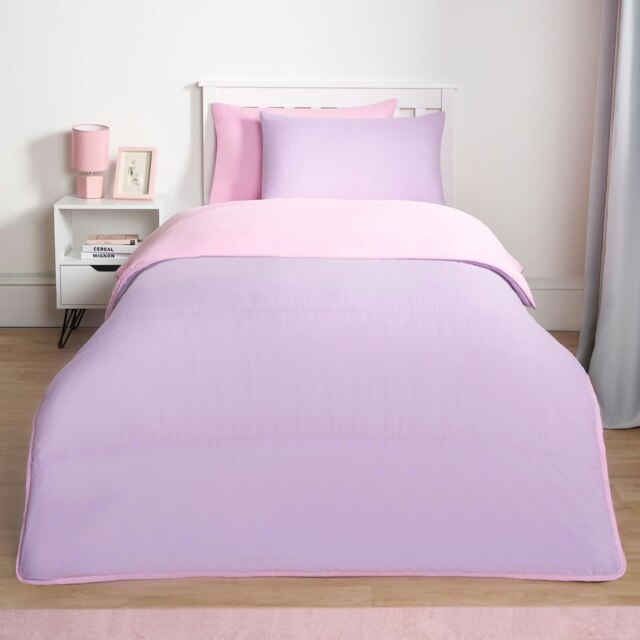 OHS Coverless Reversible 10.5 Tog Duvet And Pillowcase Bedding Set, Double - Pink/Lilac