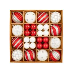 Premier - 44 Piece Multi Finish Red, White And Silver Baubles, Boxed Multi