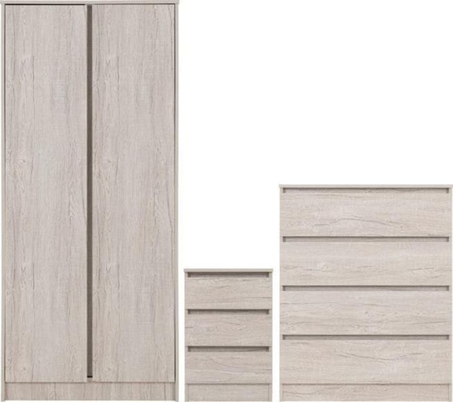 Malvern 3 Piece Bedroom Set With 2 Door Double Wardrobe Cream Urban Snow 3