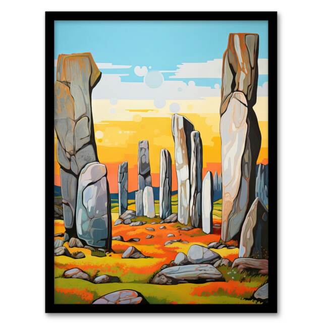 Callanish Standing Stones Vibrant Lewis Scotland Black Framed Wall Art Print A4