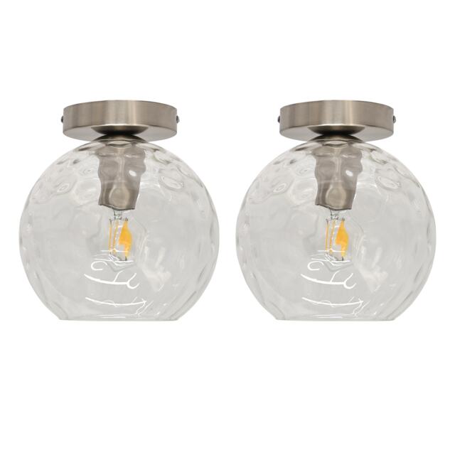 Set of 2 Barnum - Clear Dimple Glass Globe Satin Nickel Ceiling Lights
