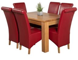 Dakota 127 x 82cm Oak Small Dining Table and 6 Montana Leather Chairs Red Red