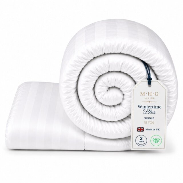 MHG Living Heavy 15 Tog Winter Duvet – Extra Warm Hollowfibre Quilt for Cold Nights White Single