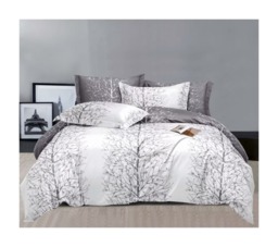 Ezysleep Silver Nature Printed Duvet Set - Luxurious Duvet Cover And Pillowcases Multi White/Grey
