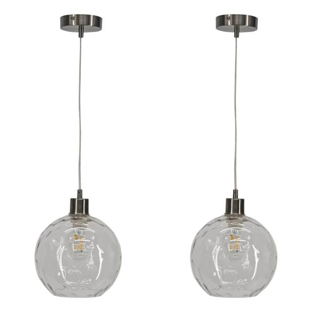 Set of 2 Barnum - Clear Dimple Glass Globe with Satin Nickel Pendants Clear Clear dimpled glass with satin nickel plate detail Small 2