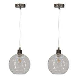 Set of 2 Barnum - Clear Dimple Glass Globe with Satin Nickel Pendants Clear Clear dimpled glass with satin nickel plate detail Small 2