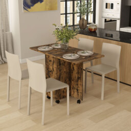HOMCOM Folding Dining Table for 4-6, Rolling Drop Leaf Table on Wheels with Storage Drawers, Cabinet and Open Shelf for Kitchen, Dining Room, Rustic Brown
