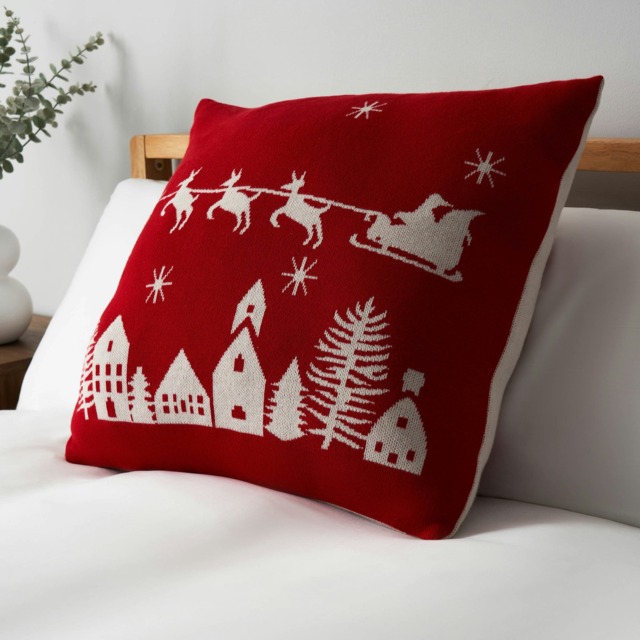 BHS Father Christmas on Sleigh Cushion, Red Red Red One Size 1