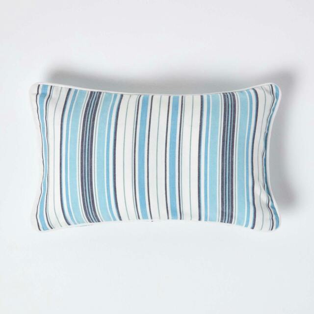 Homescapes Cotton New England Stripe Rectangular Cushion Cover - 30 x 50 cm Blue Blue 30 x 50 cm
