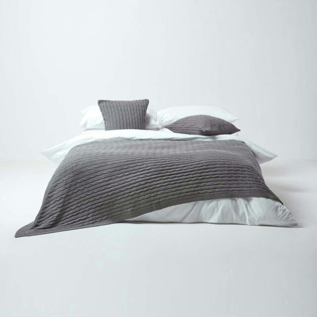 Homescapes Cotton Cable Knit Throw - Grey - 130 x 170 cm