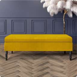 Safar Plain 137cm Ottoman Storage Bench - Plush Velvet Shoe Bench - Mustard Gold Upholstery Footstool with Storage