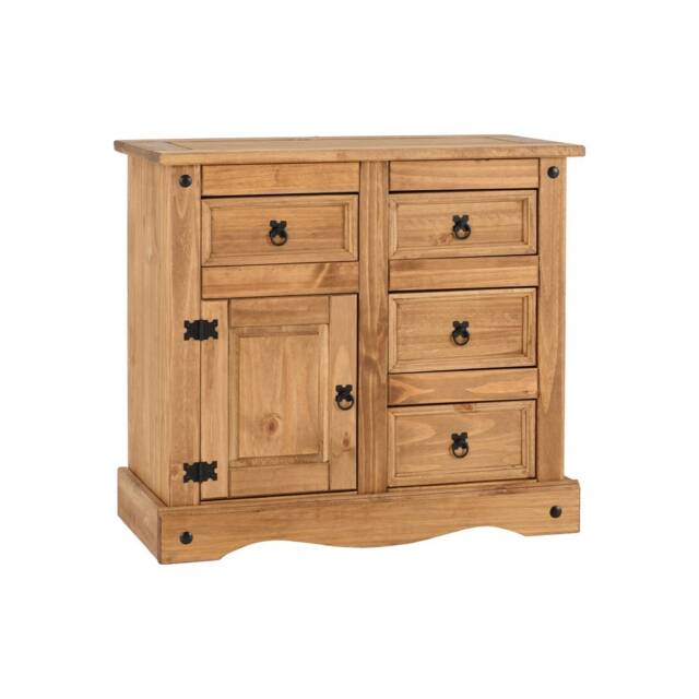 Corona 1 Door 4 Drawer Sideboard - L44 x W91.5 x H83.5 cm - Distressed Waxed Pine