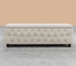 150cm Riga Ottoman Storage Box with Wooden Legs, White Velvet Upholstered Chesterfield Storage Ottoman Box