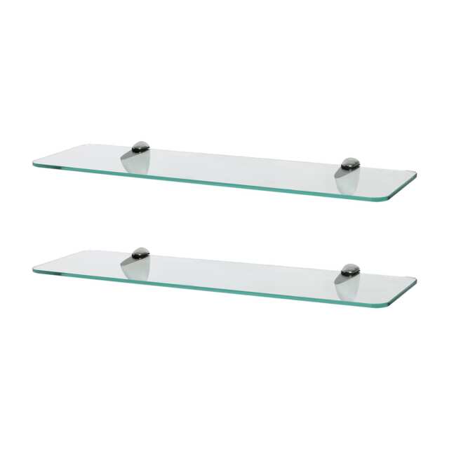 Harbour Housewares Rounded Floating Glass Shelf - 50cm - Metallic Brackets - Bathroom Shower Storage Vanity Display Unit Shelf Silver Chrome 2