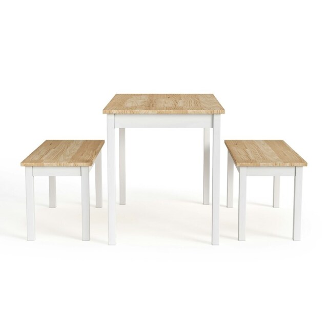 Living and Home 3-Piece Dining Room Table and Benches - White Brown