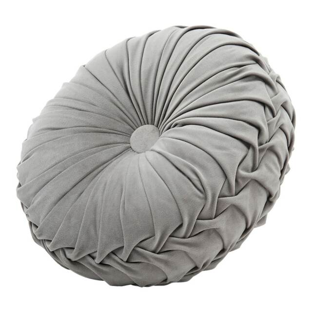 Living and Home Round Pleated Pumpkin Velvet Cushion, Grey, 35cm