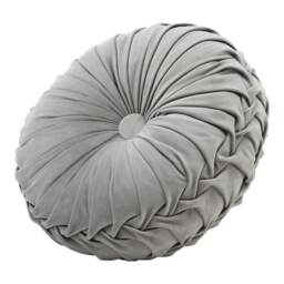 Living and Home Round Pleated Pumpkin Velvet Cushion, Grey, 35cm