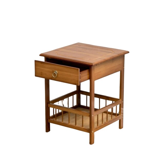 2 Tier Wooden Side Table With Drawer Brown One Size