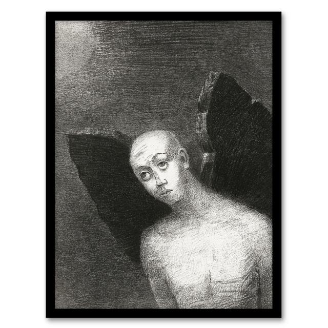 "Fallen Angel Spreads Black Wings Redon Vintage Framed Wall Art Print 12X16"""