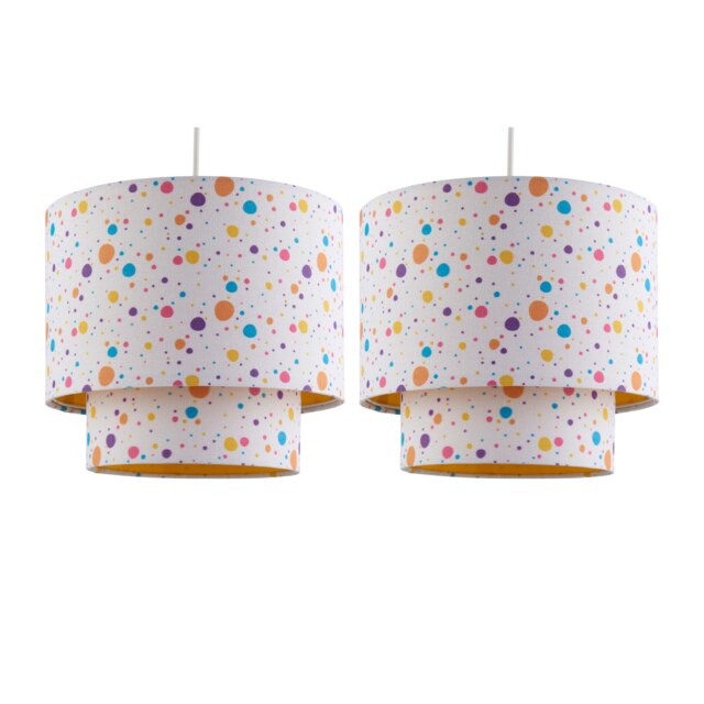 Set of 2 Rainbow - Polka Dot 25cm Easy Fit Pendant 2 Tier Shades