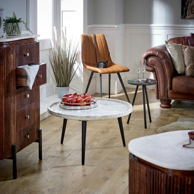 Ruby Mango Wood Wide Chest of Drawers With Marble Top & Metal Legs