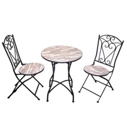 Oasis Mosaic Bistro Set with Round Table and Folding Chairs for Patio Balcony and Garden Outdoor Dining
