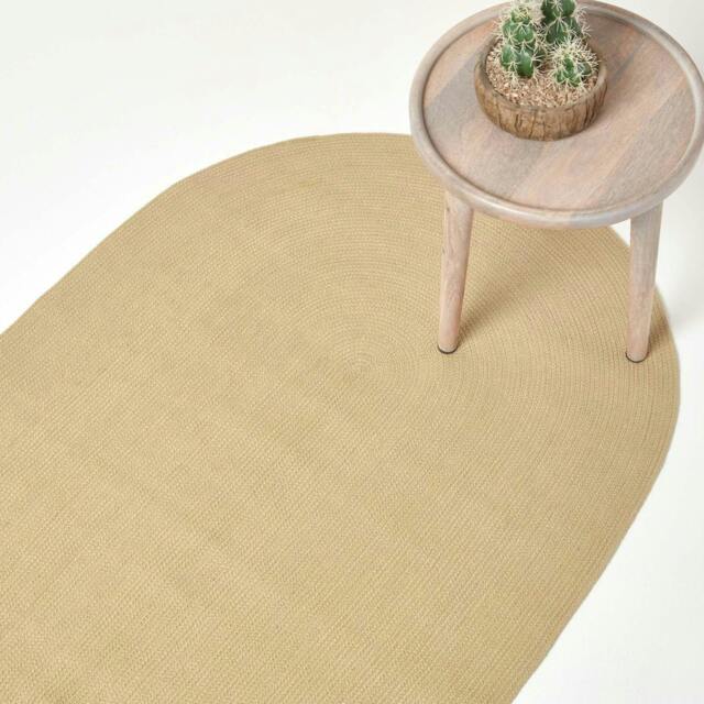 Homescapes Linen Handmade Woven Braided Oval Rug - 60 x 90 cm Cream Linen