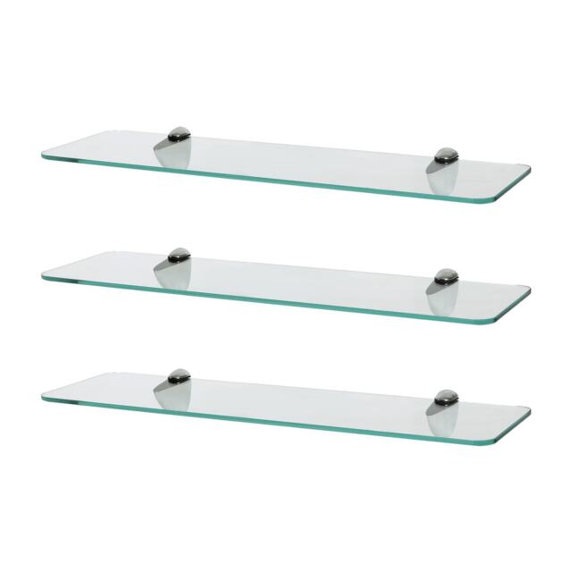 Harbour Housewares Rounded Floating Glass Shelf - 50cm - Metallic Brackets - Bathroom Shower Storage Vanity Display Unit Shelf Silver Chrome 3