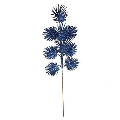 Royal Blue Glitter Feather Leaf Stem Artificial Foliage Decoration 72cm