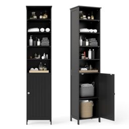 COSTWAY Bathroom Tall Cabinet Slim Freestanding Storage Organizer-Black