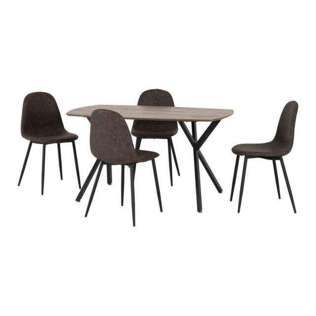 Athens Rectangular Dining Set - Medium Oak Effect - Black - Brown Faux Leather Brown 5