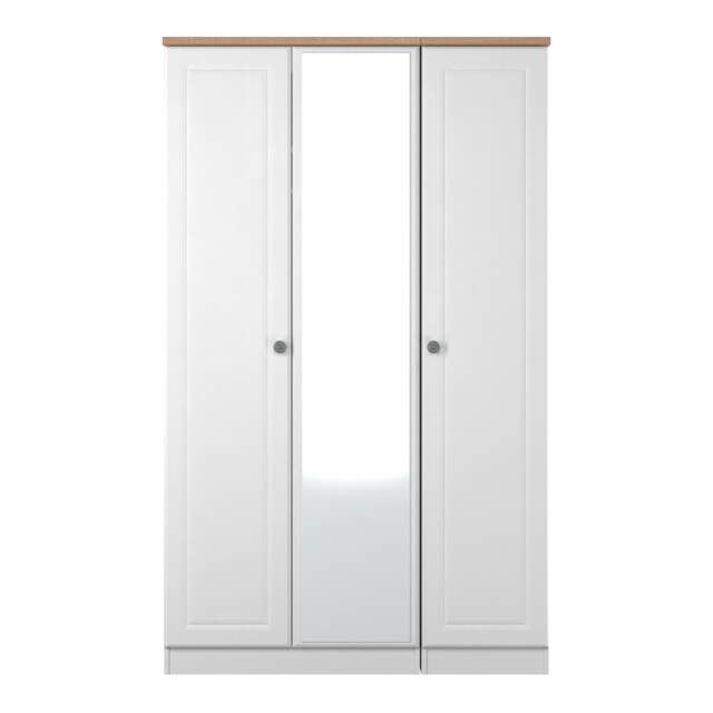 Surrey Triple Mirror Wardrobe in White Ash & Bardolino Oak (Ready Assembled) White White Ash & Bardolino Oak