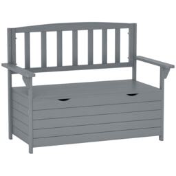 Outsunny Garden Storage Bench, 2 Seater Fir Wood Outdoor Bench, Dark Grey Grey