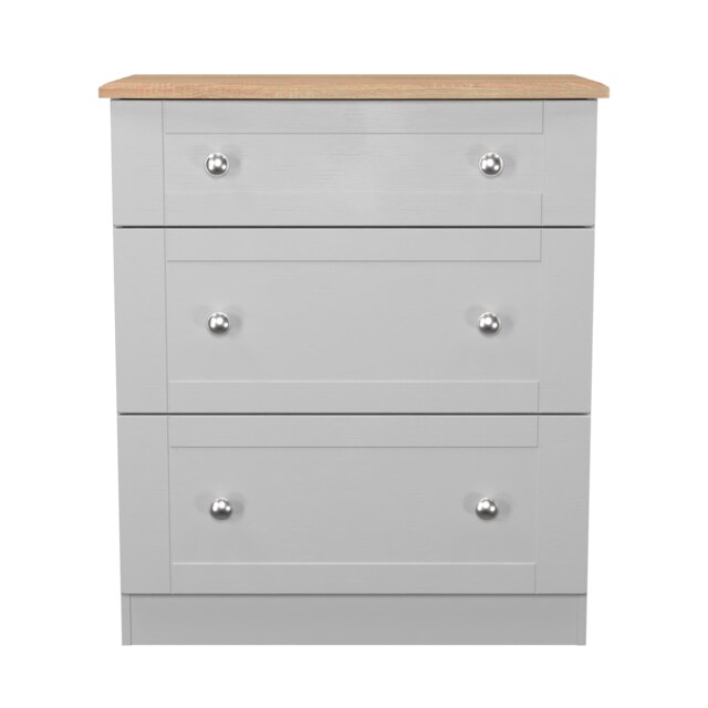 Cumbria 3 Drawer Deep Chest of Drawers in Grey Ash & Bardolino Oak (Ready Assembled) Grey Grey Ash & Bardolino Oak