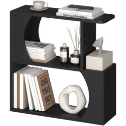Yaheetech Narrow Side Table with 2 Storage Shelves and Arched Cut-Out Design, Slim Wooden End Table, 60 x 20 x 60 cm, Black