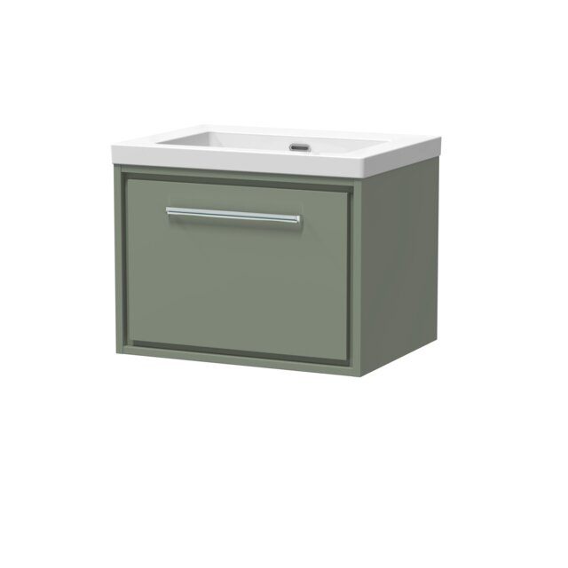 Balterley Modern Bathroom 1 Soft-Close Drawer Wall Hung Vanity Unit Fireclay Basin - No Tap Holes Green Reed Green 1