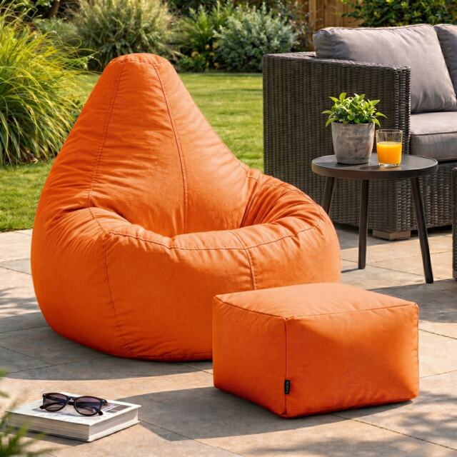 Icon Dalton Adults High Back Indoor Outdoor Bean Bag Chair & Footstool Pouffe, Khaki