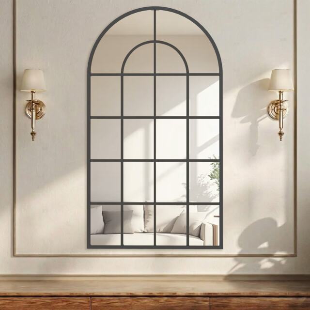 HOMCOM Modern Arch Window Wall Mirror for Living Room Bedroom, 110x65cm, Black Black