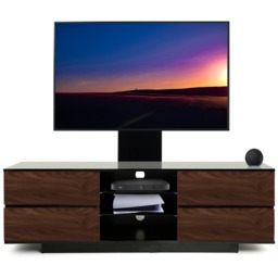 "Homeology Avitus Gloss Black with 4-Walnut Drawers and 3-Shelves up to 65"" LED/LCD/Plasma TV Stand with Mounting Arm"